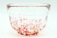 Kaben Chawan, Flower Petal Japanese Matcha Bowl, Red, Pink, Clear Glass, Tsuruoka ware, EdoMatcha