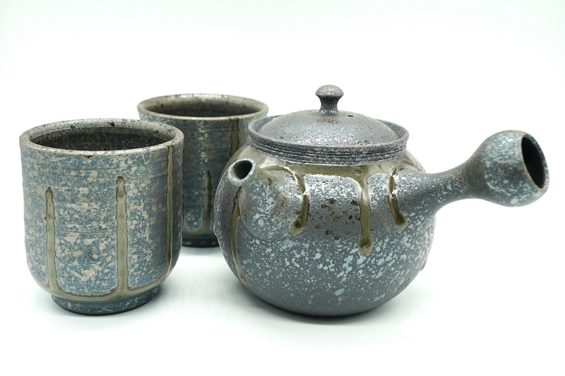 Suraimu Kyusu, Grey Japanese Teapot Set, Yunomi, cup and saucer, Edomatcha